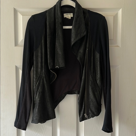 Helmet Lang Leather Combo Asymmetrical Drape Front Black Jacket S - Picture 1 of 15